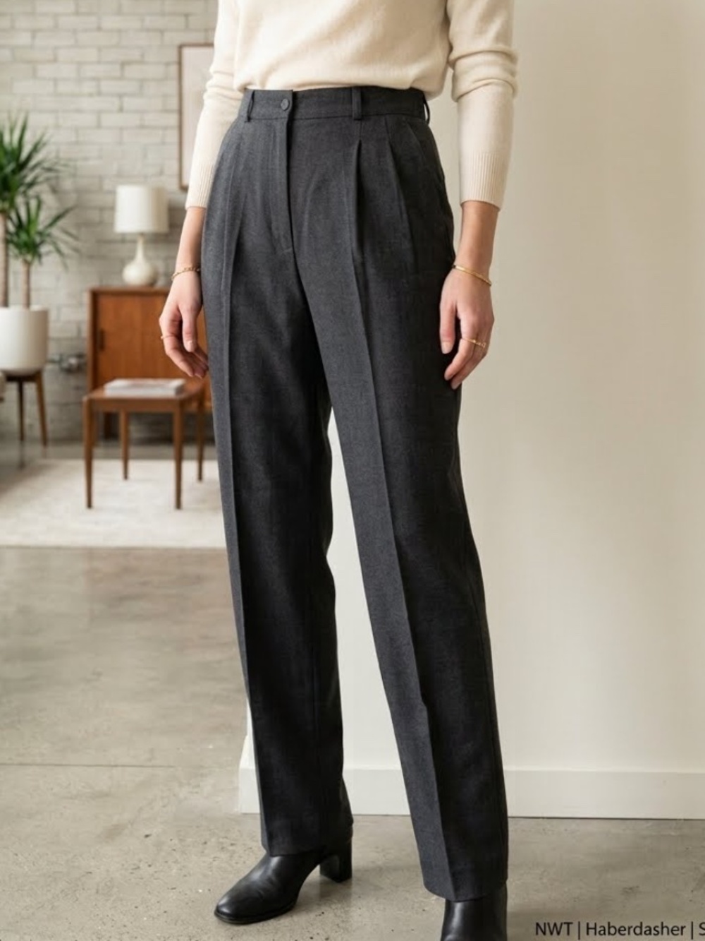 NWT Vintage Haberdasher Paul Harris High Waisted Pleated Trousers Grey 9/10